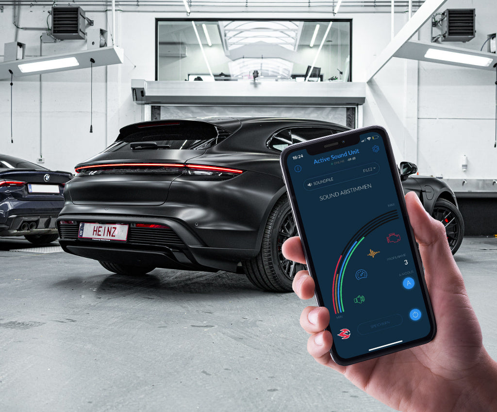 Active sound systeem gemonteerd op een Porsche Taycan door Heinz Performance Active sound systeem gemonteerd op een Porsche Taycan door Heinz Performance